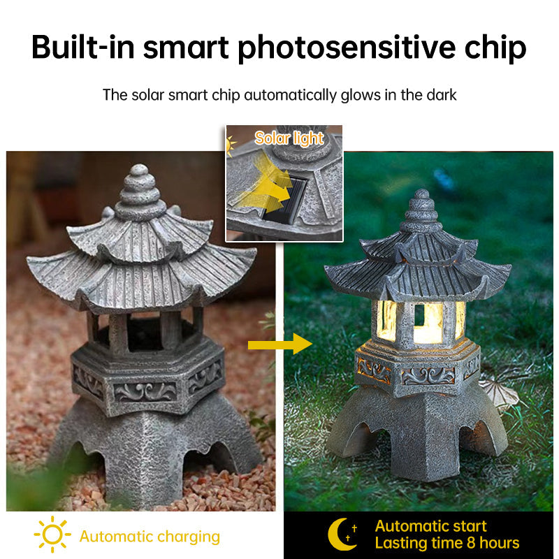 Solar Powered Zen Pagoda Lanterns and Garden Statues