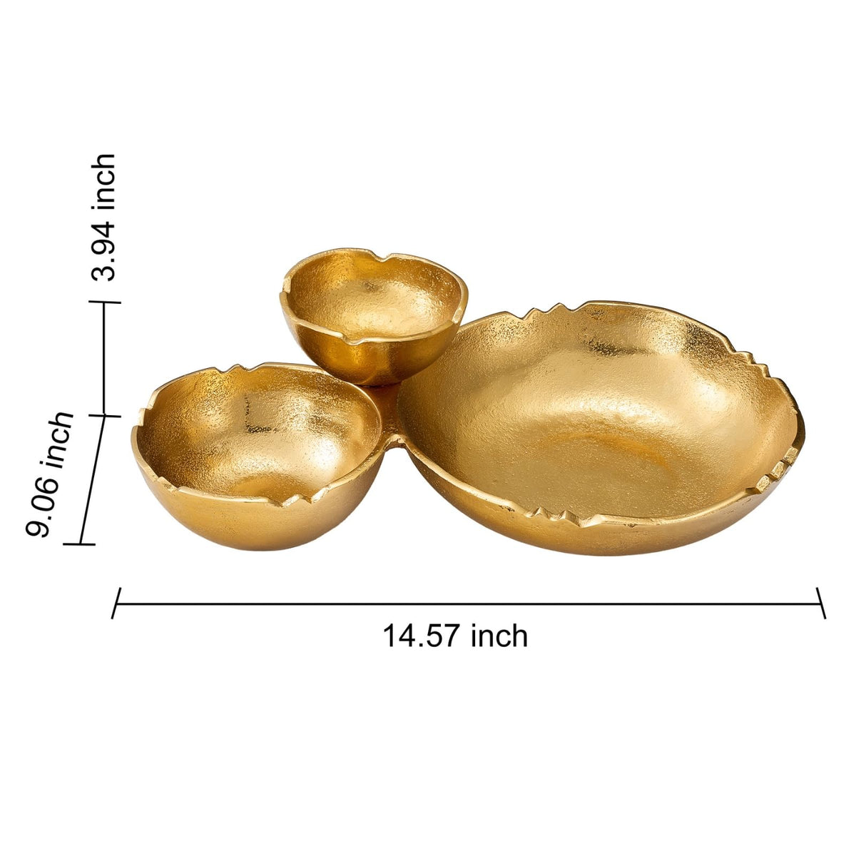 Three Cluster Gold Brass Decorative Snack Bowl Tray