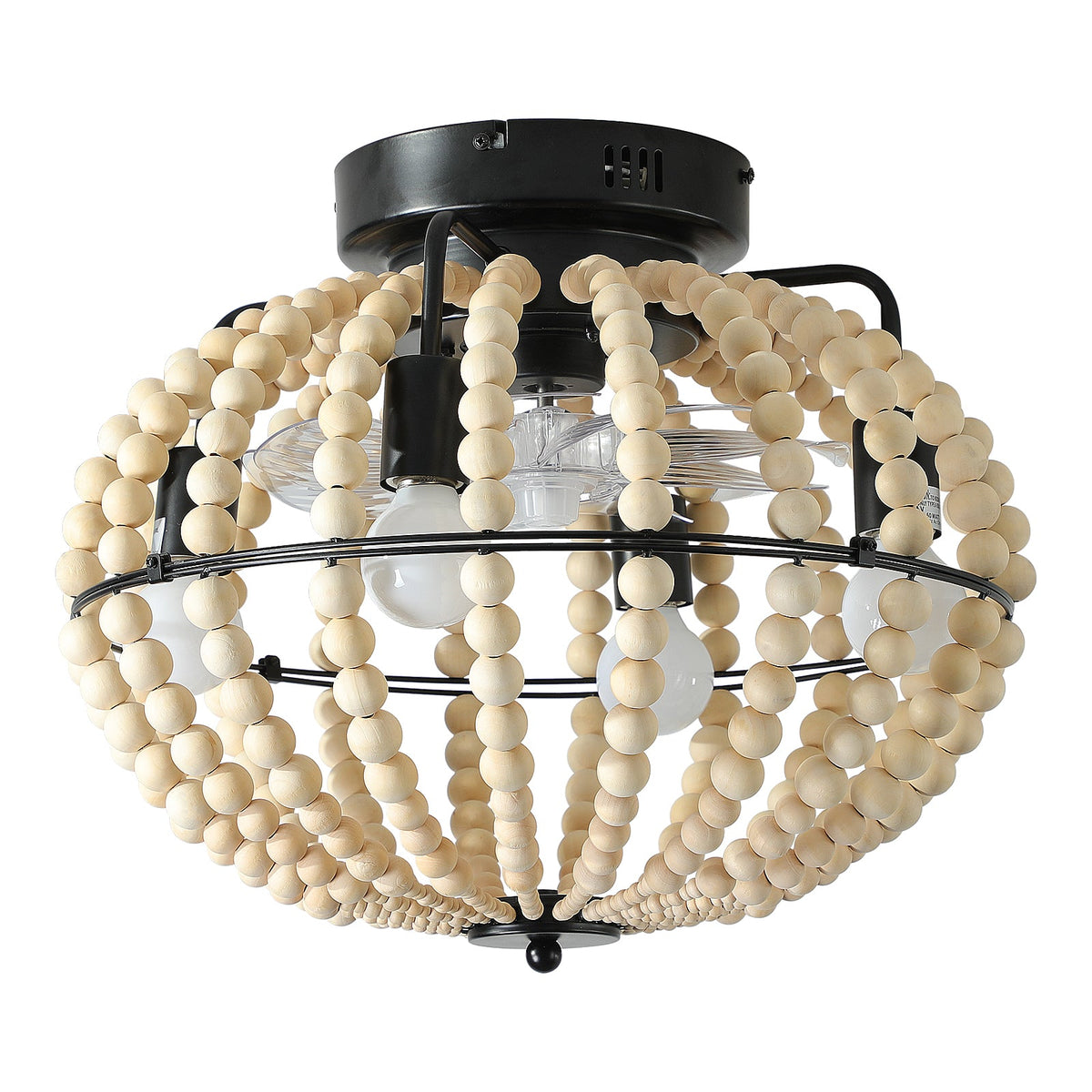 Wood Beaded Fan Chandelier in Oak White Finish