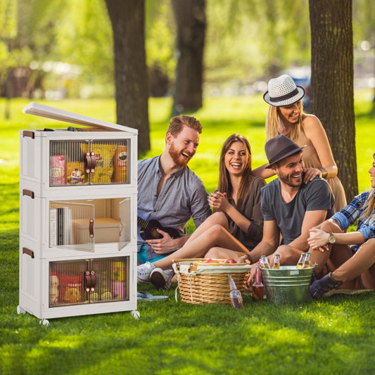 3-Piece Foldable Storage Bins with Lids and Wheels