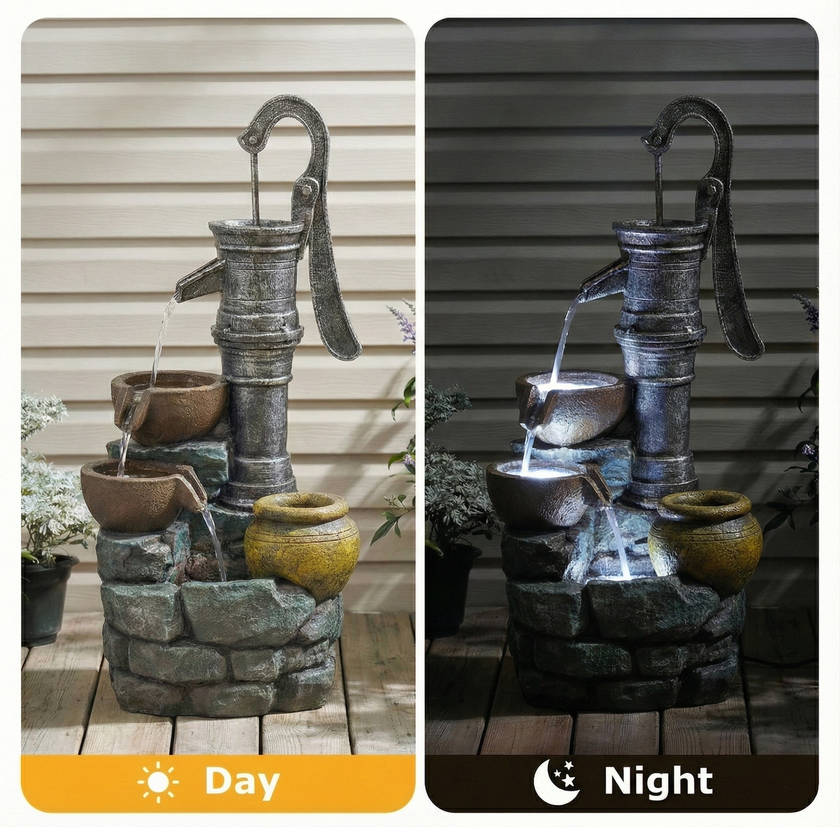 32'' H Large Outdoor Fountain with Vintage Pump