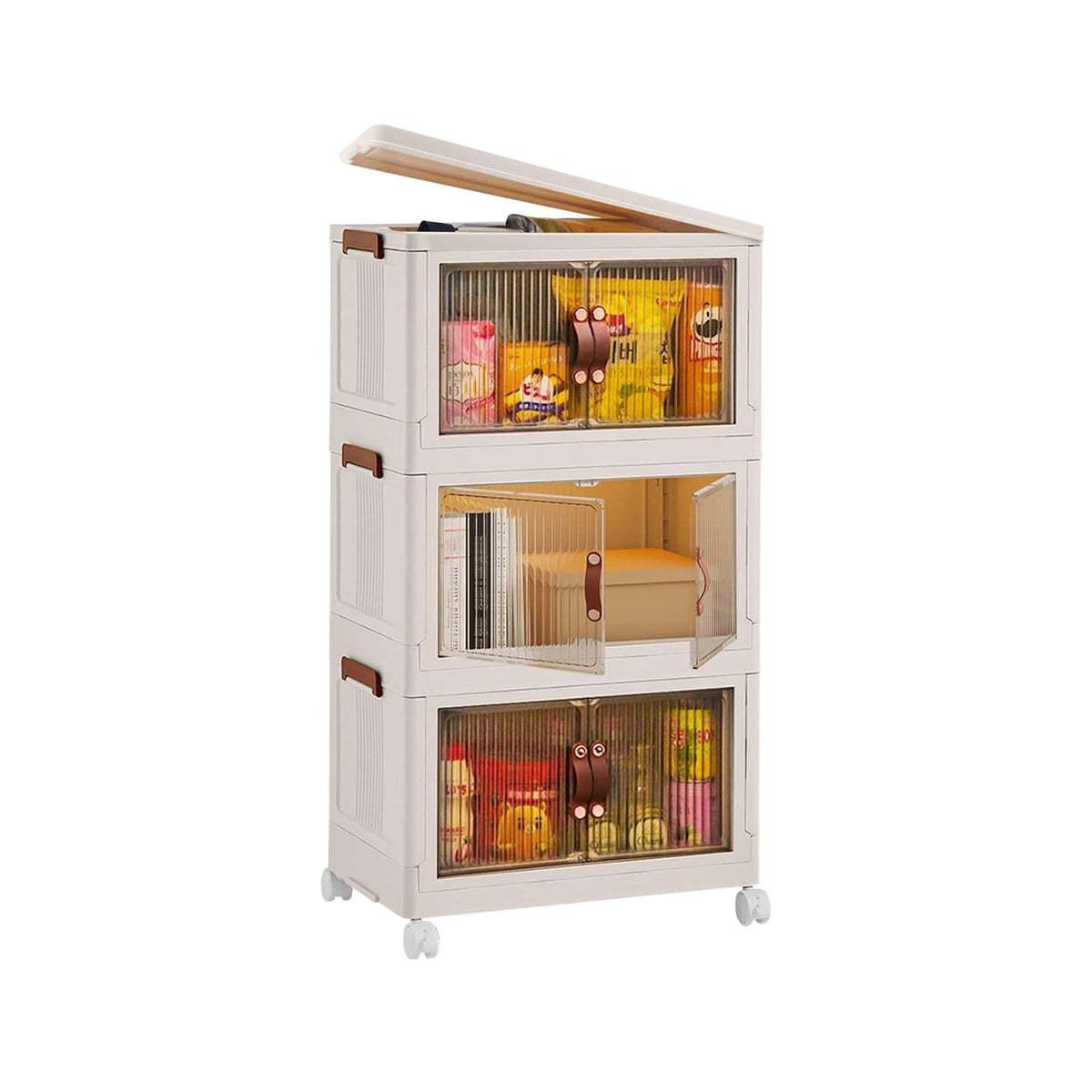 3-Piece Foldable Storage Bins with Lids and Wheels