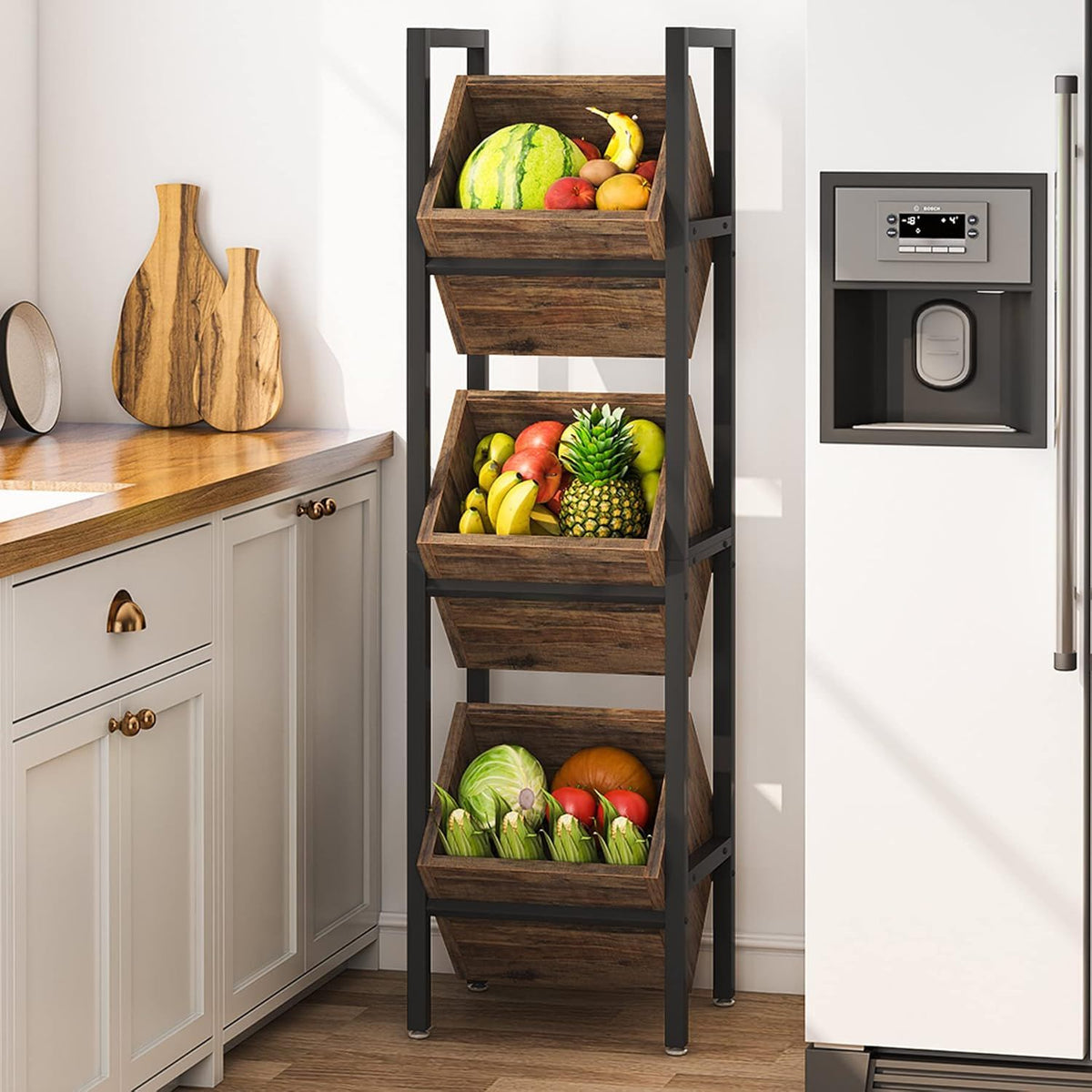 3-Tier Angled Basket Stand for Kitchen Storage