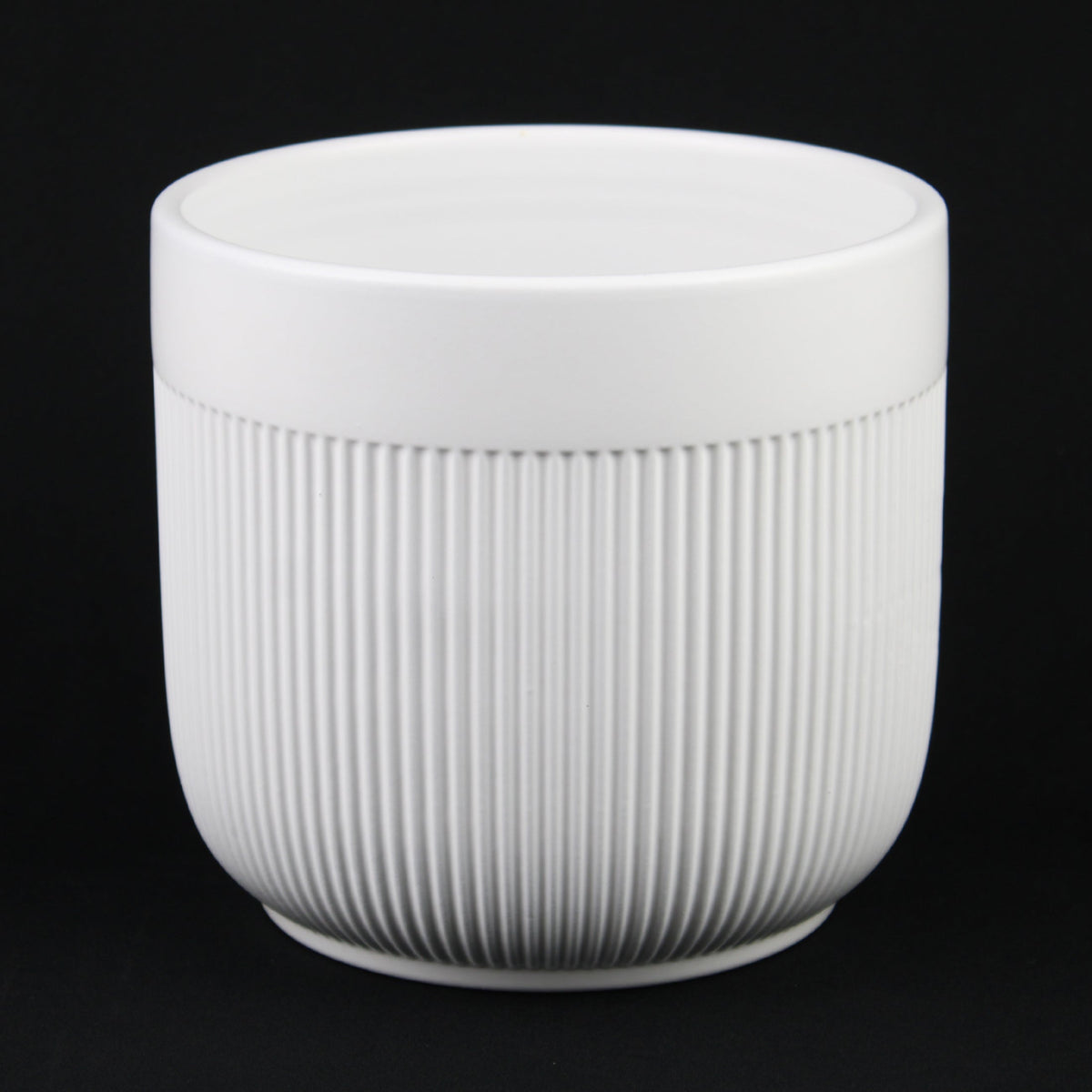 3-Piece White Stoneware Planter Set with Line Texture