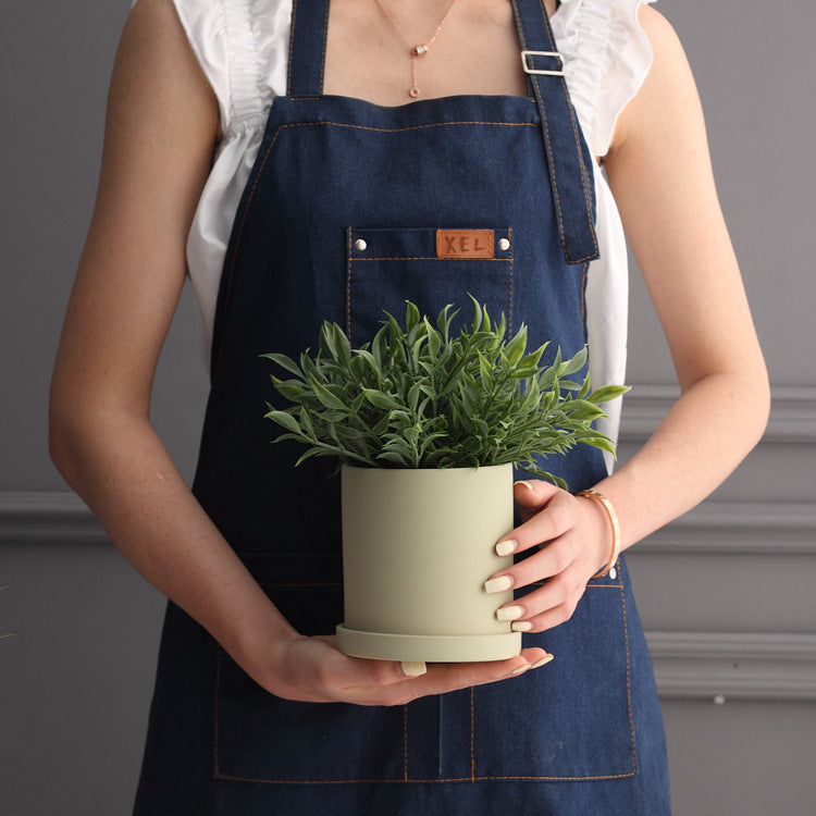 Nordic Colorful Ceramic Cylindrical Planter with Drainage Tray