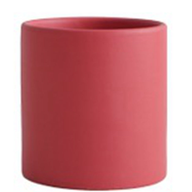 Nordic Colorful Ceramic Cylindrical Planter with Drainage Tray