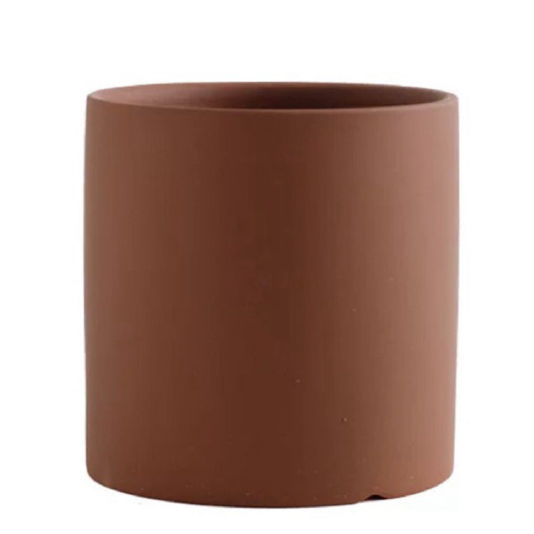 Nordic Colorful Ceramic Cylindrical Planter with Drainage Tray
