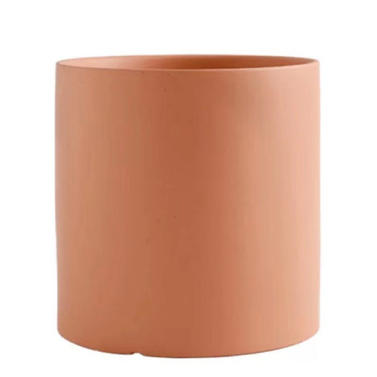 Nordic Colorful Ceramic Cylindrical Planter with Drainage Tray