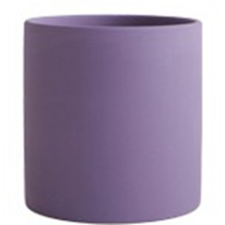 Nordic Colorful Ceramic Cylindrical Planter with Drainage Tray