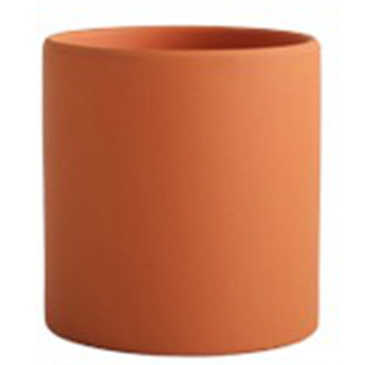 Nordic Colorful Ceramic Cylindrical Planter with Drainage Tray