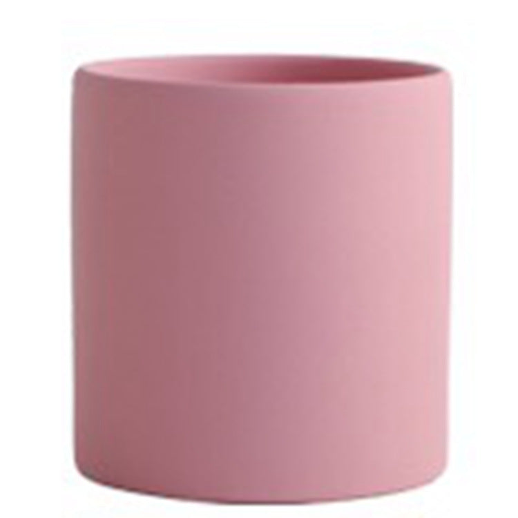 Nordic Colorful Ceramic Cylindrical Planter with Drainage Tray