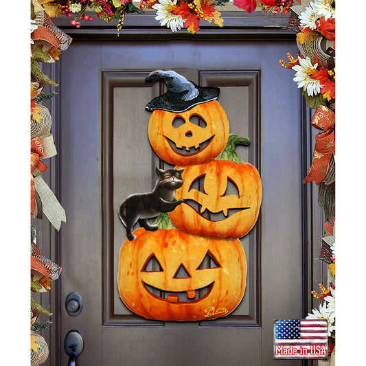 Scary Stacking Pumpkins Halloween Door Decor by G. DeBrekht - Thanksgiving Halloween Decor - 8158415H