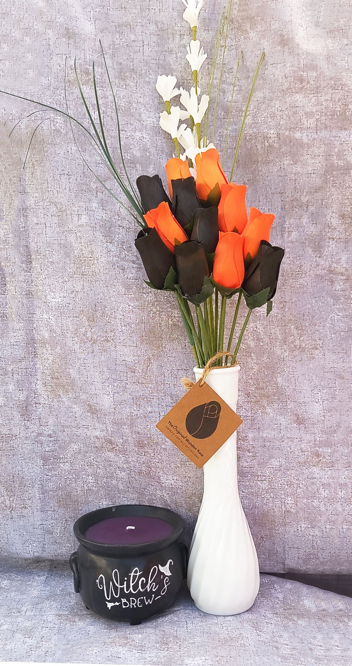 Halloween Wooden Rose Bouquet – Black & Orange
