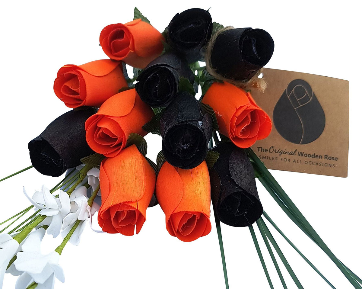 Halloween Wooden Rose Bouquet – Black & Orange