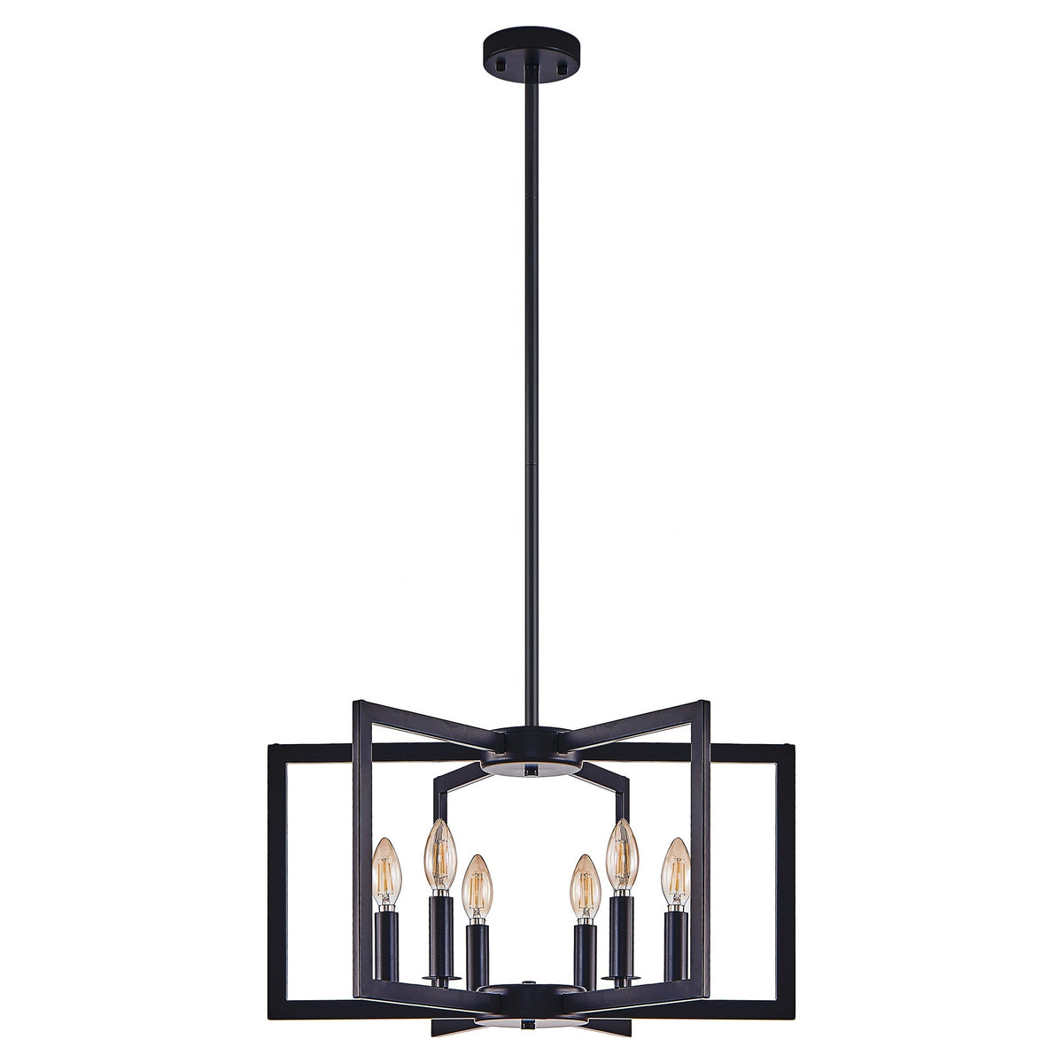 22' Modern Black Geometric 6-Light Chandelier – Industrial Metal Pendant Light Fixture for Living Room, Dining Room, or Kitchen (Bulb Not Included)