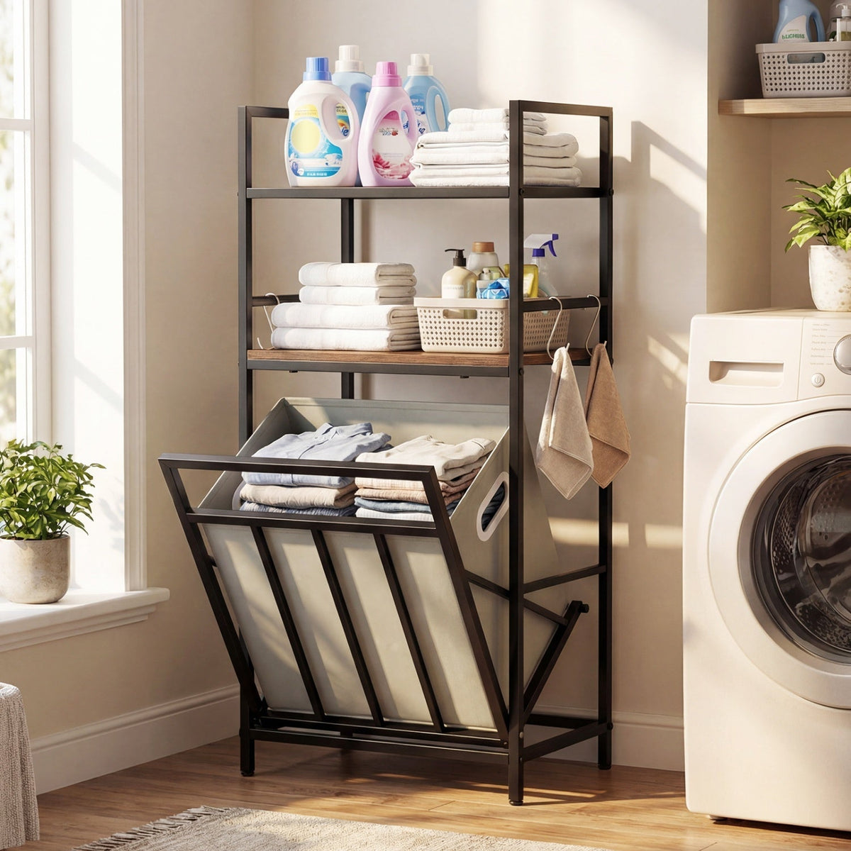 2-Tier Laundry Hamper with Tilt Out Basket