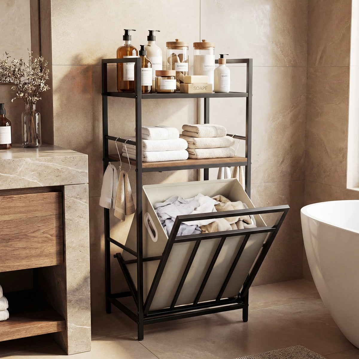 2-Tier Laundry Hamper with Tilt Out Basket