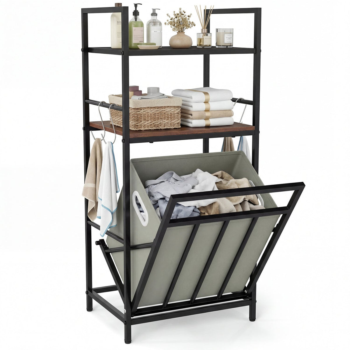 2-Tier Laundry Hamper with Tilt Out Basket