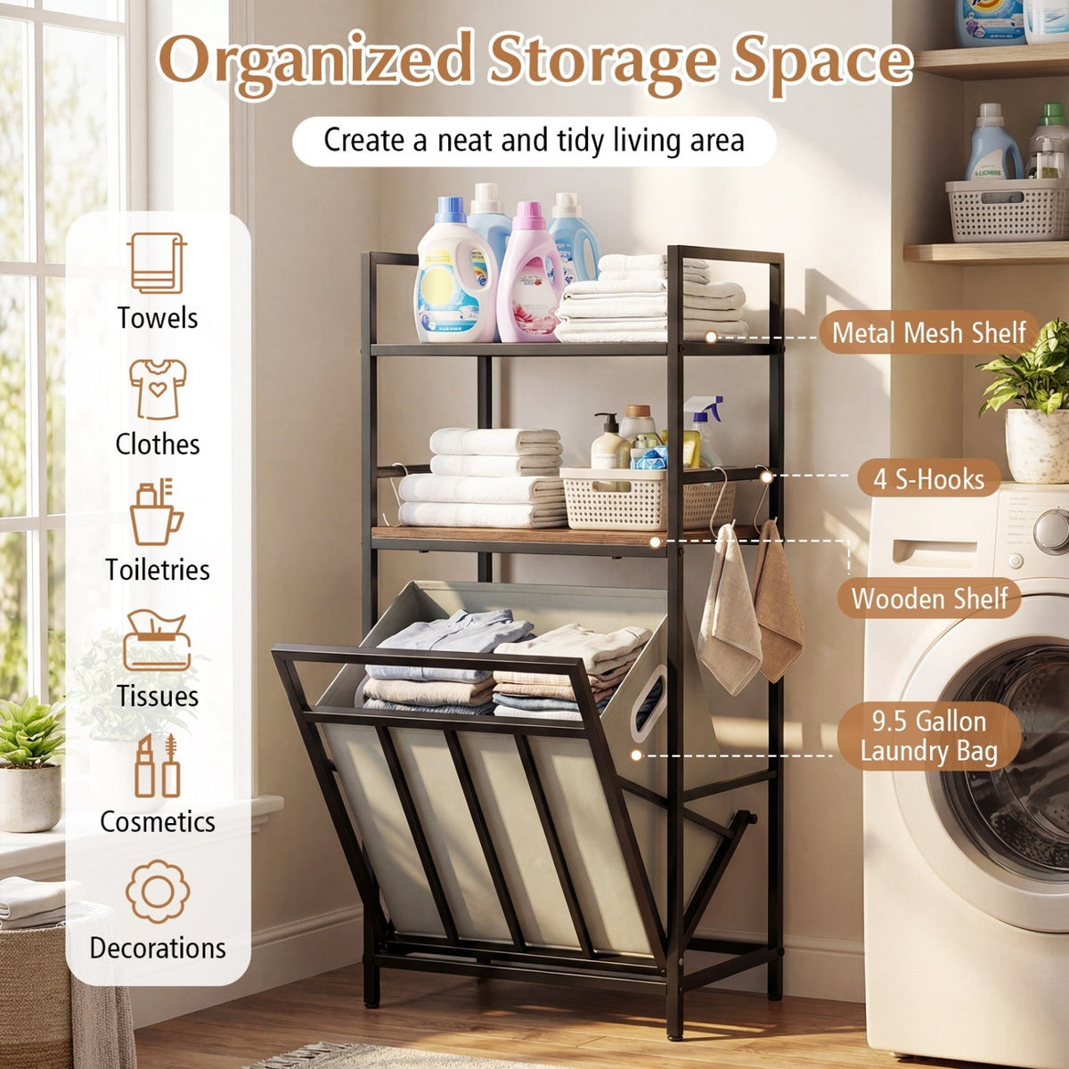 2-Tier Laundry Hamper with Tilt Out Basket