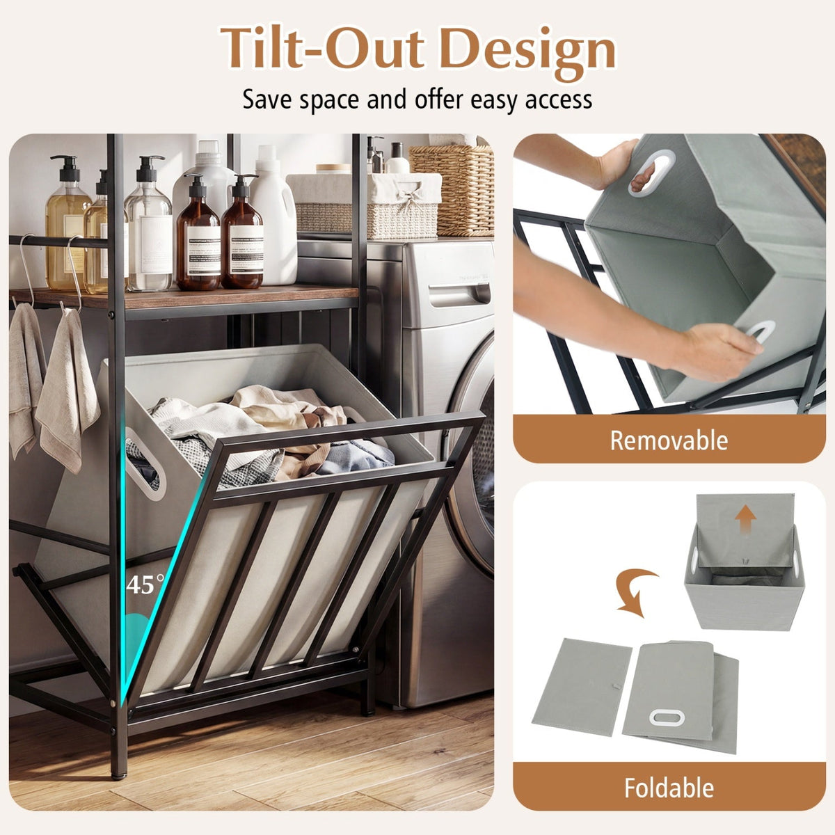 2-Tier Laundry Hamper with Tilt Out Basket