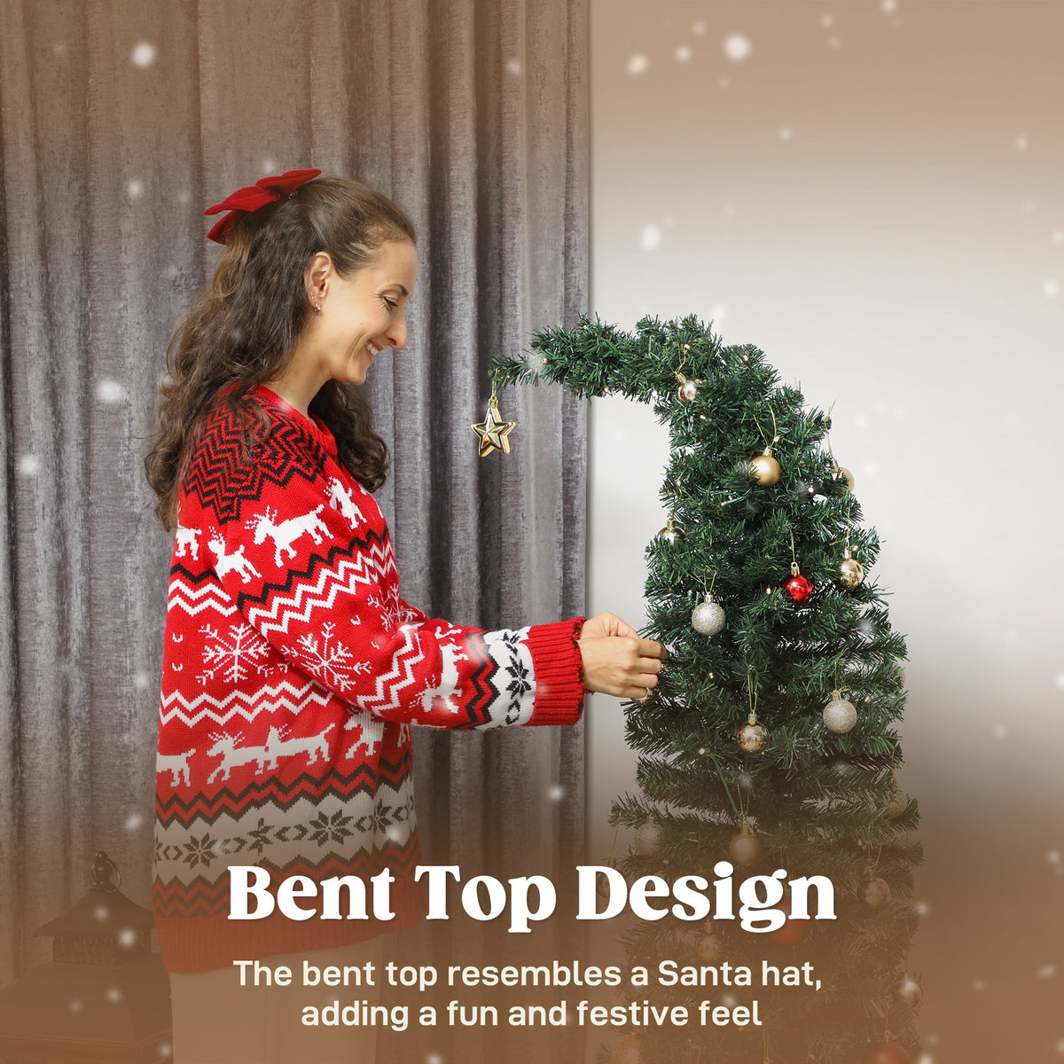 5 Ft Prelit Bent Top Christmas Tree with 300 LEDs and Metal Stand