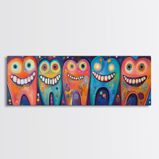 Whimsical Dental Art Bright Colorful Mosaic Wall Decor Horizontal Painting Unique Living Room Art Gift Idea