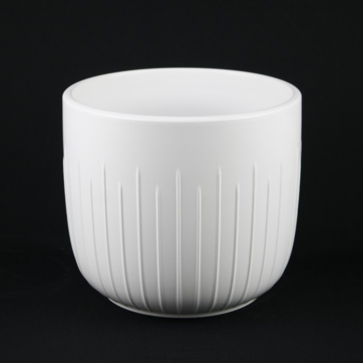 3-Piece White Stoneware Planters with Vertical Groove Texture