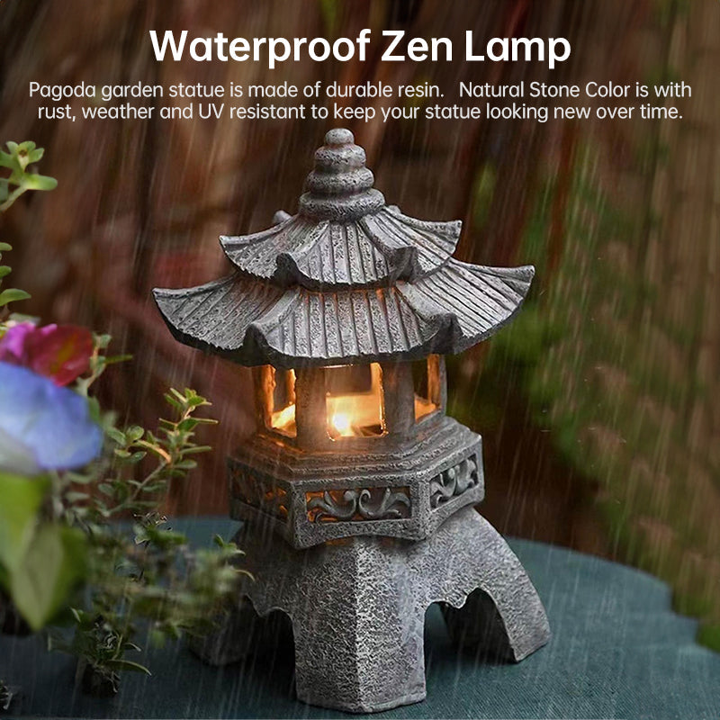 Solar Powered Zen Pagoda Lanterns and Garden Statues