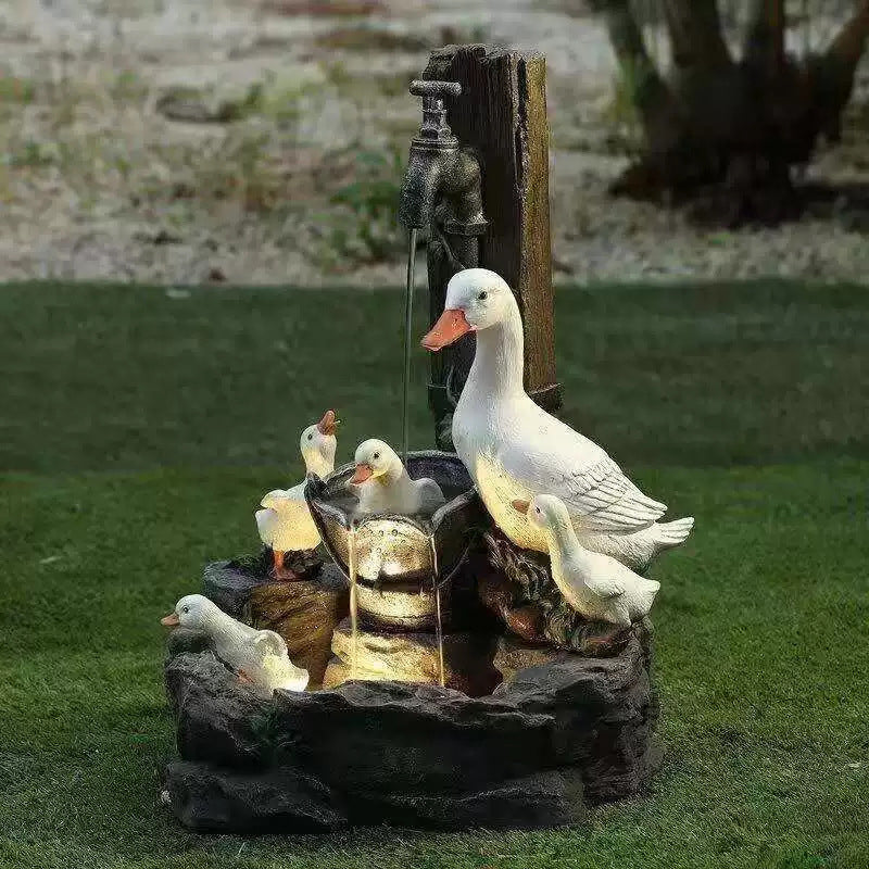 Solar Resin Duck Garden Fountain with LED Squirrel