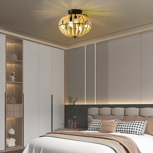 Wood Beaded Fan Chandelier in Oak White Finish