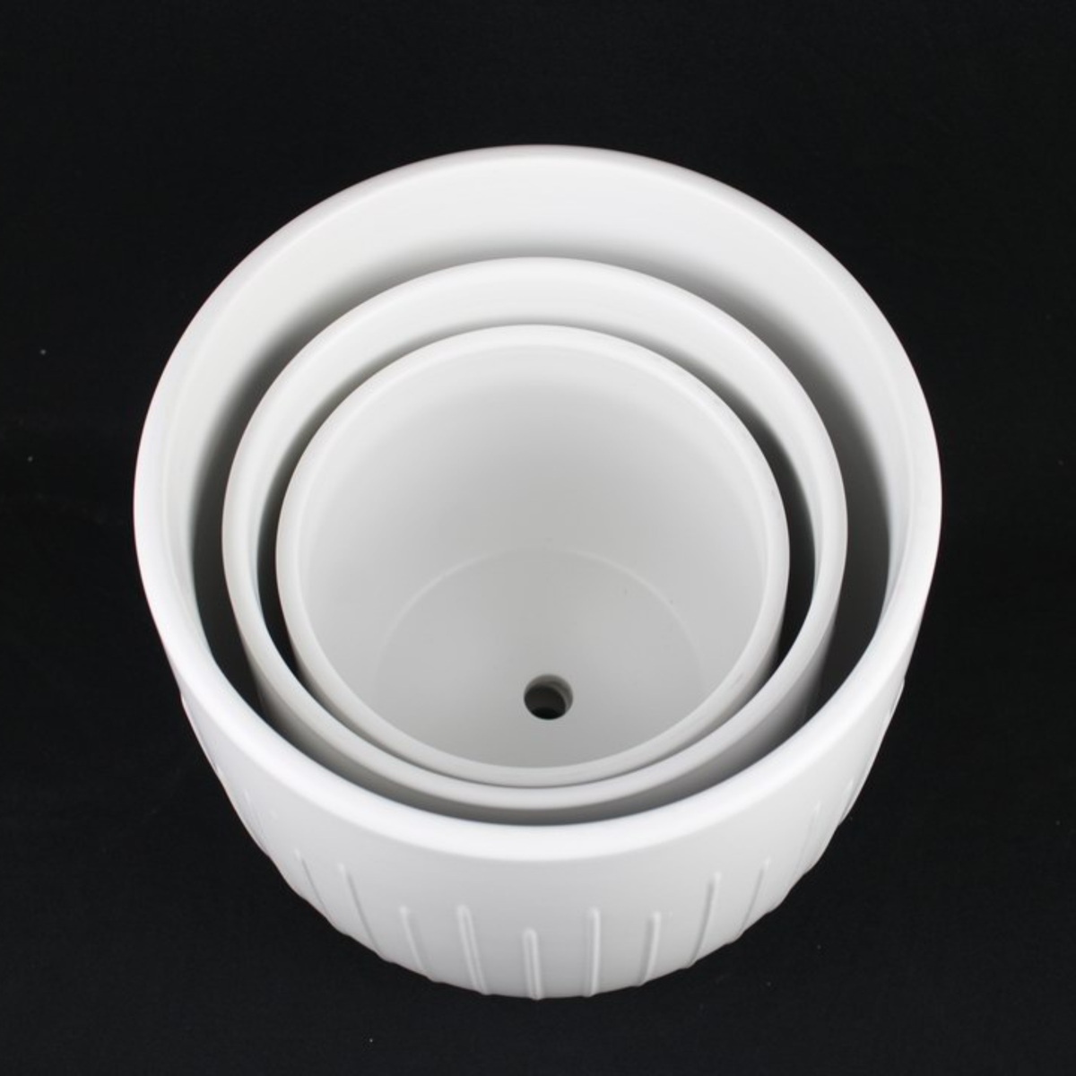 3-Piece White Stoneware Planters with Vertical Groove Texture