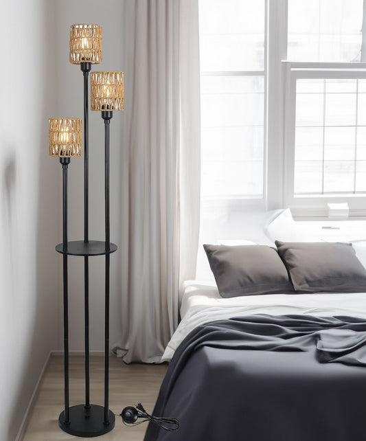 Boho Three Light Floor Lamp with Shelves