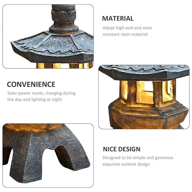 Solar Powered Zen Pagoda Lanterns and Garden Statues