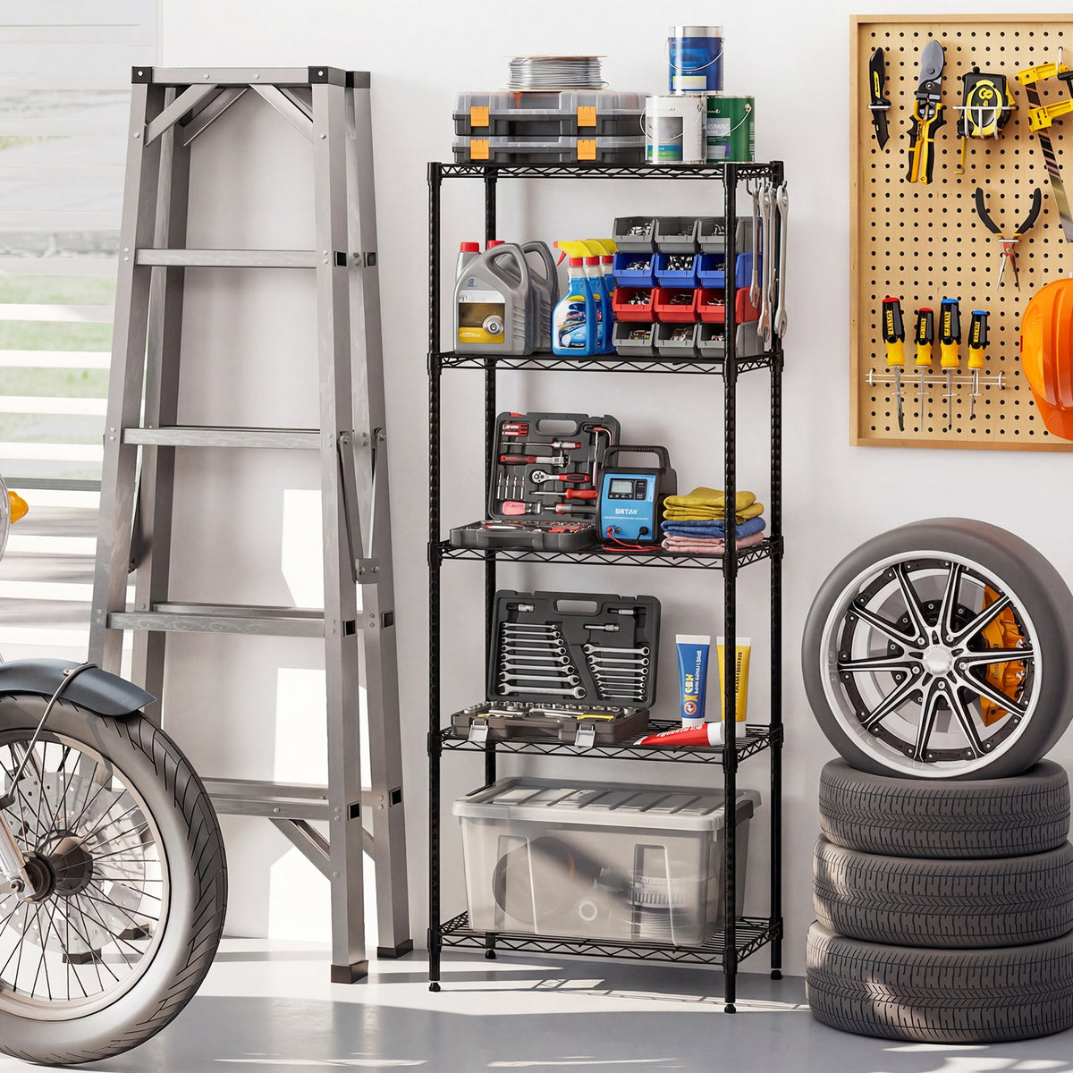 5-Tier Metal Storage Shelving Unit with V-Shaped Rack