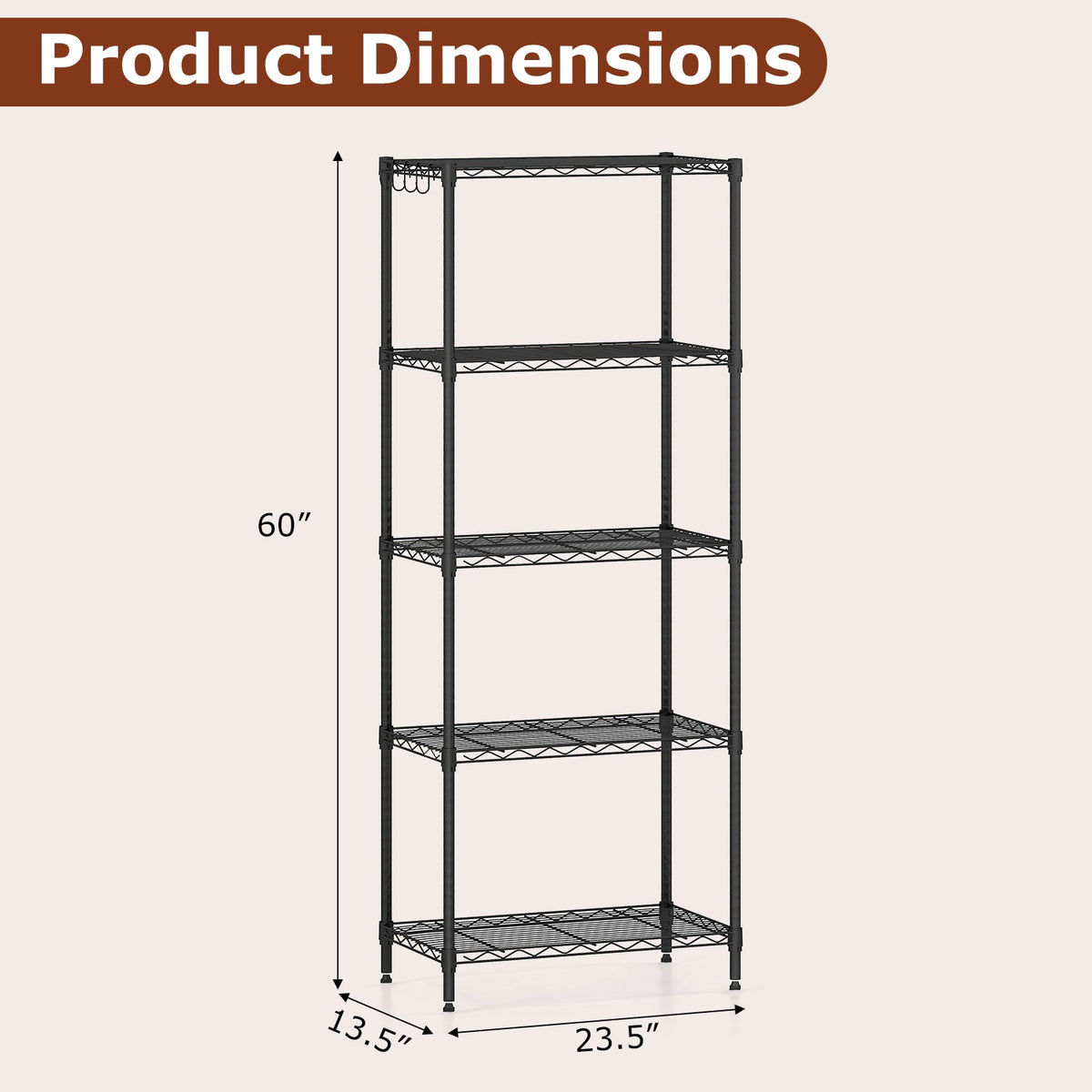 5-Tier Metal Storage Shelving Unit with V-Shaped Rack
