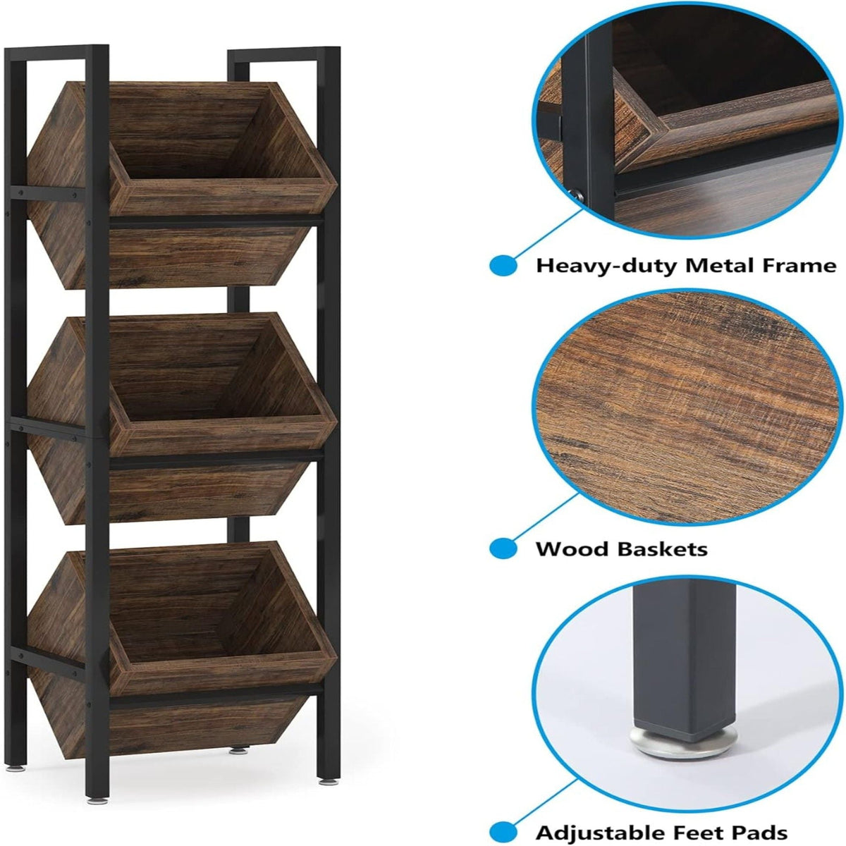 3-Tier Angled Basket Stand for Kitchen Storage