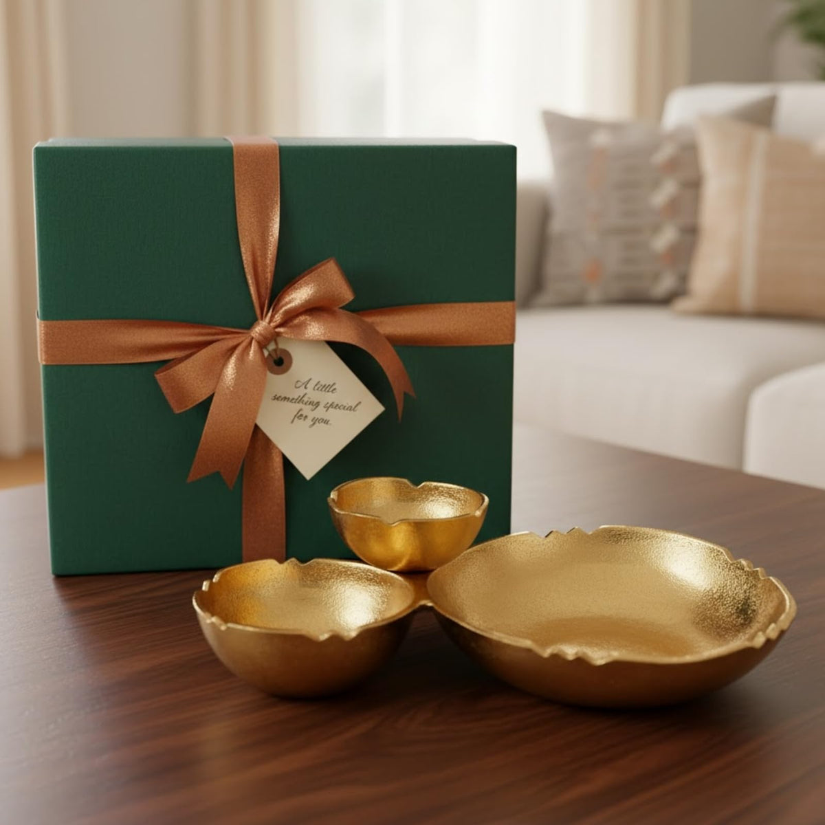 Three Cluster Gold Brass Decorative Snack Bowl Tray