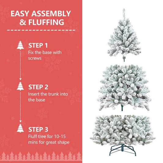 4FT Flocked Christmas Tree with Pine Cones and Snowy PVC Design
