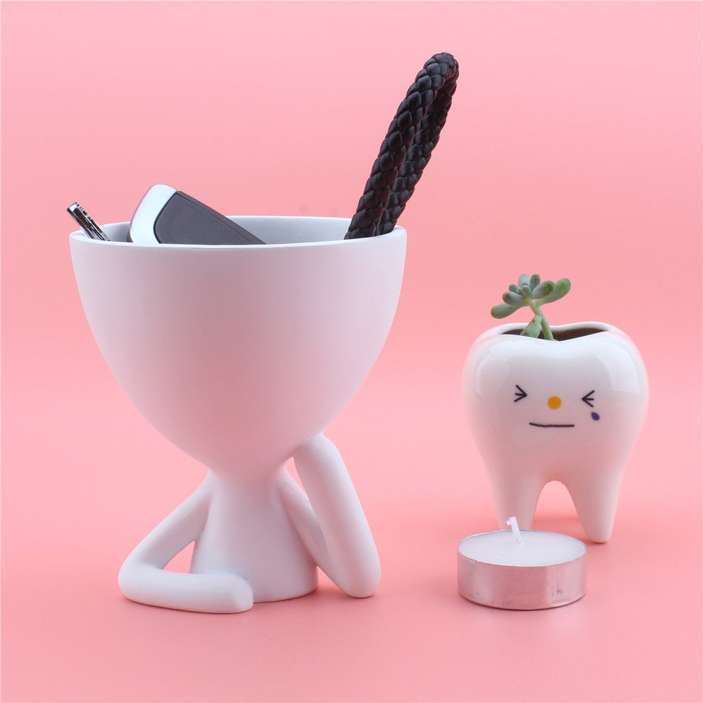 Cartoon Abstract Cheek Support Figurine for Desktop Decor