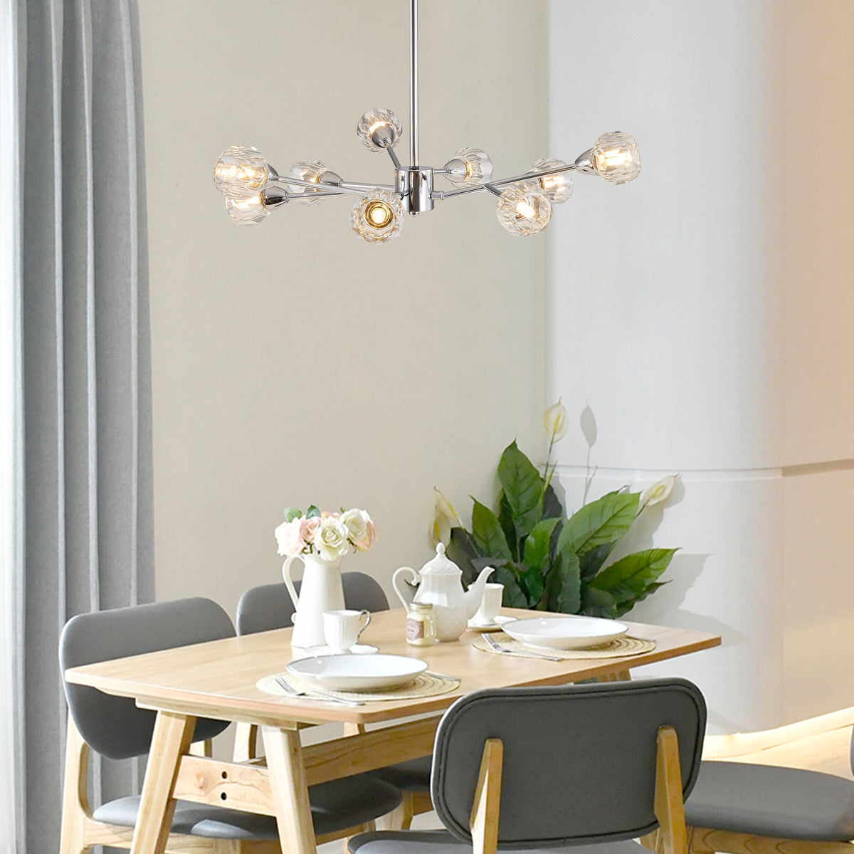 Modern 9-Light Chrome Crystal Chandelier for Home