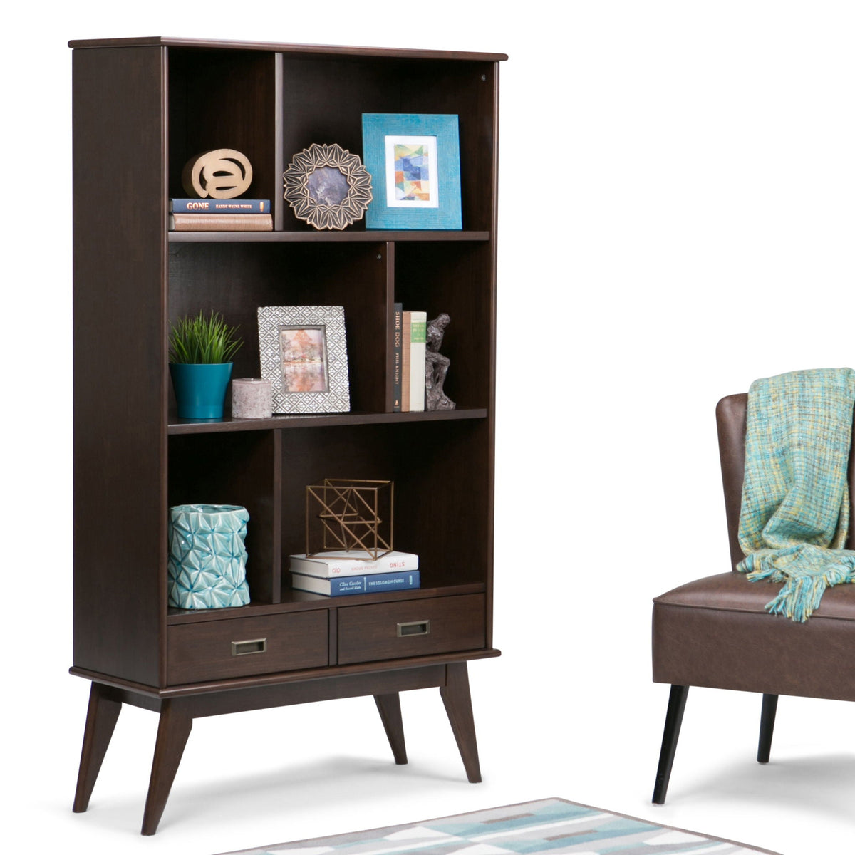 Draper Mid Century Wide Bookcase Storage Unit
