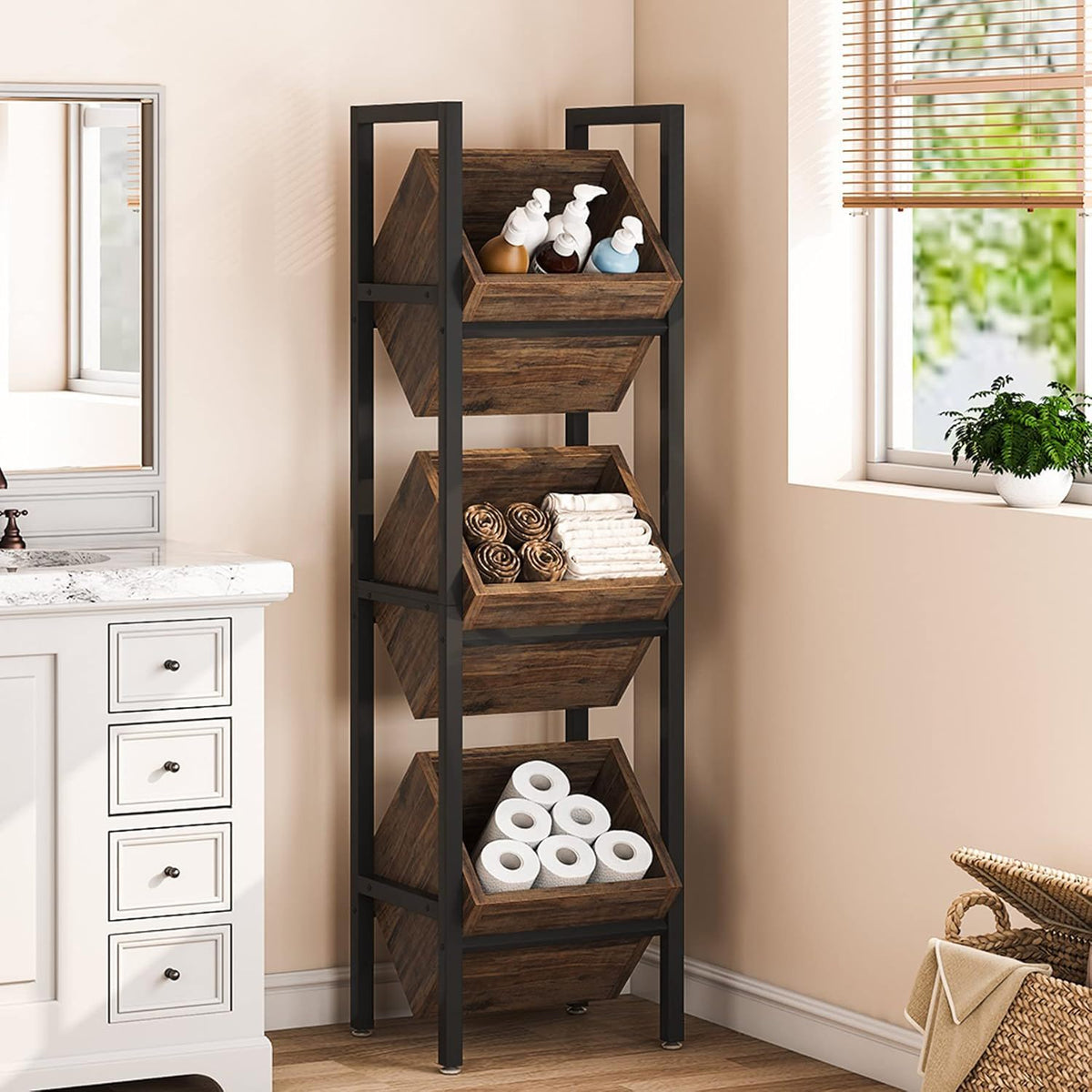 3-Tier Angled Basket Stand for Kitchen Storage