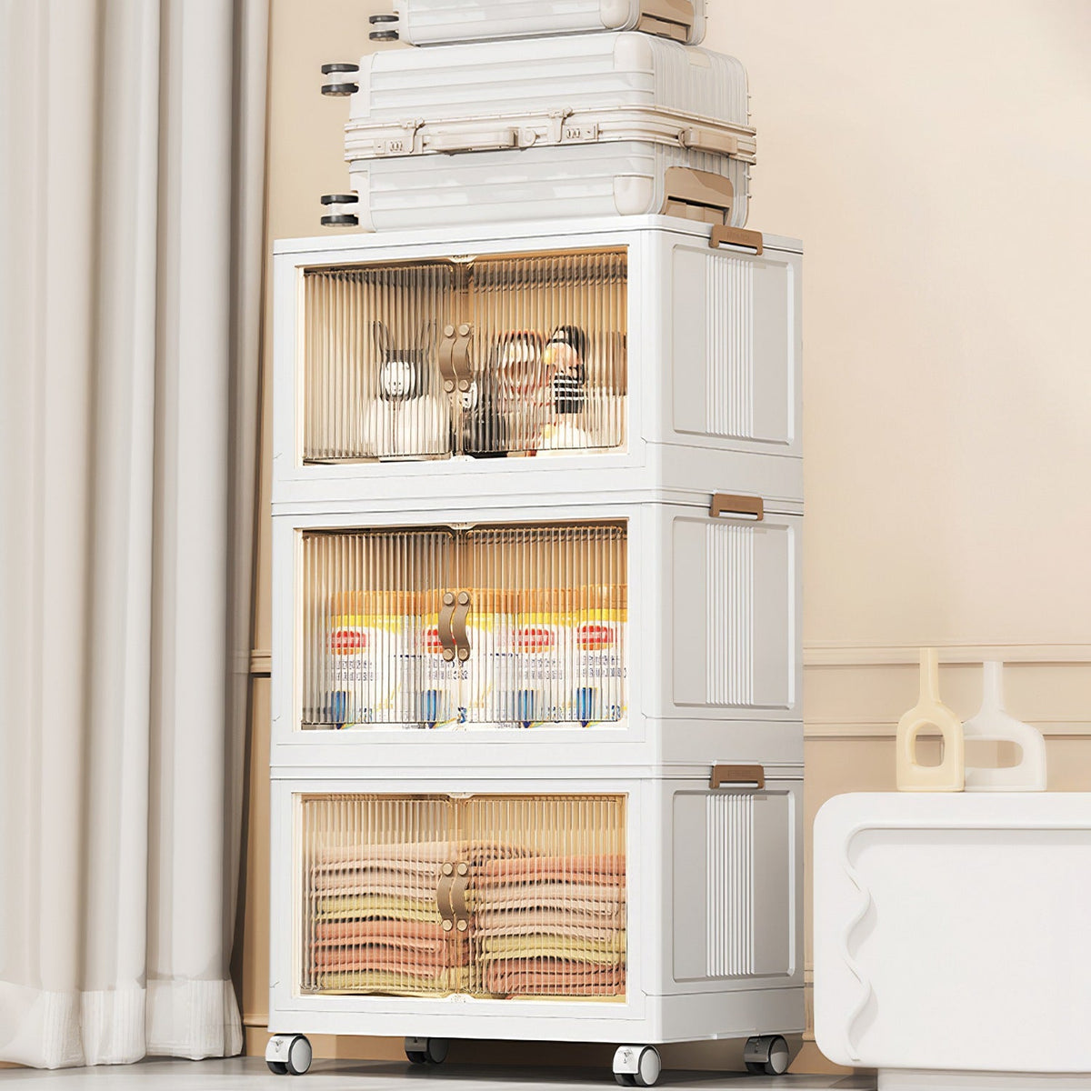 3-Piece Foldable Storage Bins with Lids and Wheels