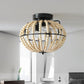 Wood Beaded Fan Chandelier in Oak White Finish
