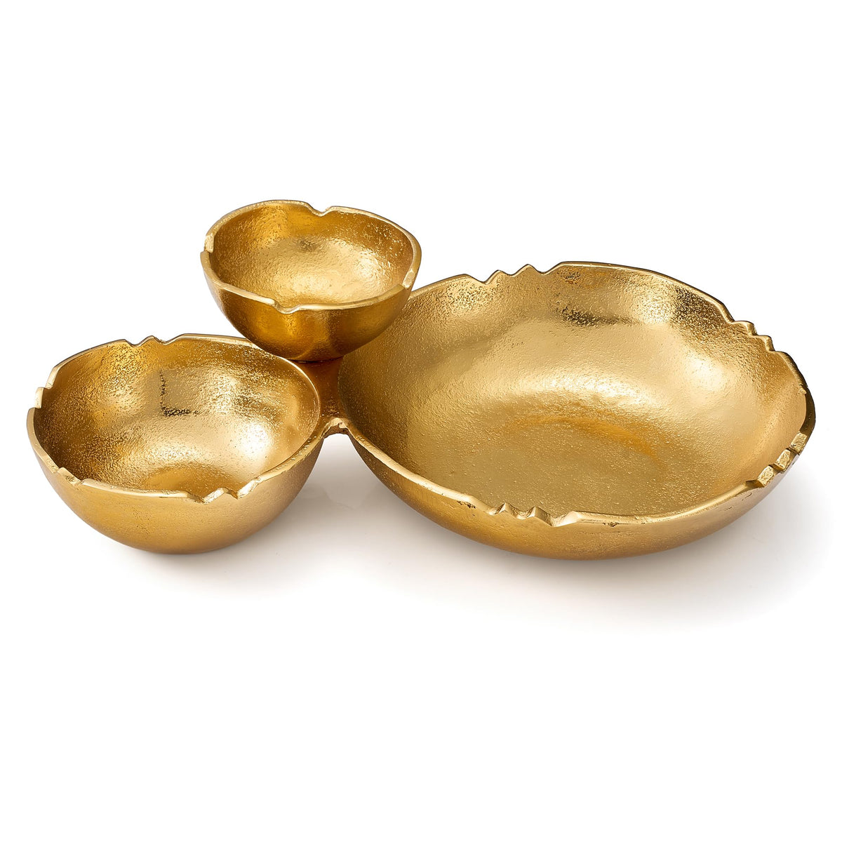 Three Cluster Gold Brass Decorative Snack Bowl Tray