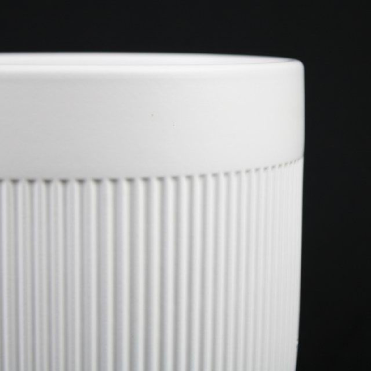3-Piece White Stoneware Planter Set with Line Texture