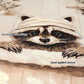Raccoon Bathroom Canvas Wall Art, Framed - Black / Ivory