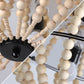 Wood Beaded Fan Chandelier in Oak White Finish