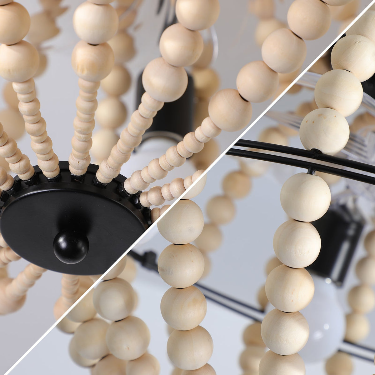 Wood Beaded Fan Chandelier in Oak White Finish