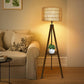 Boho Tripod Floor Lamp with Wood Shelves